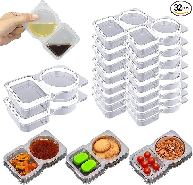 Double Compartment Condiment Container, 2025 Upgarde Reusable Grab And Go Snack Containers with L... | Amazon (US)