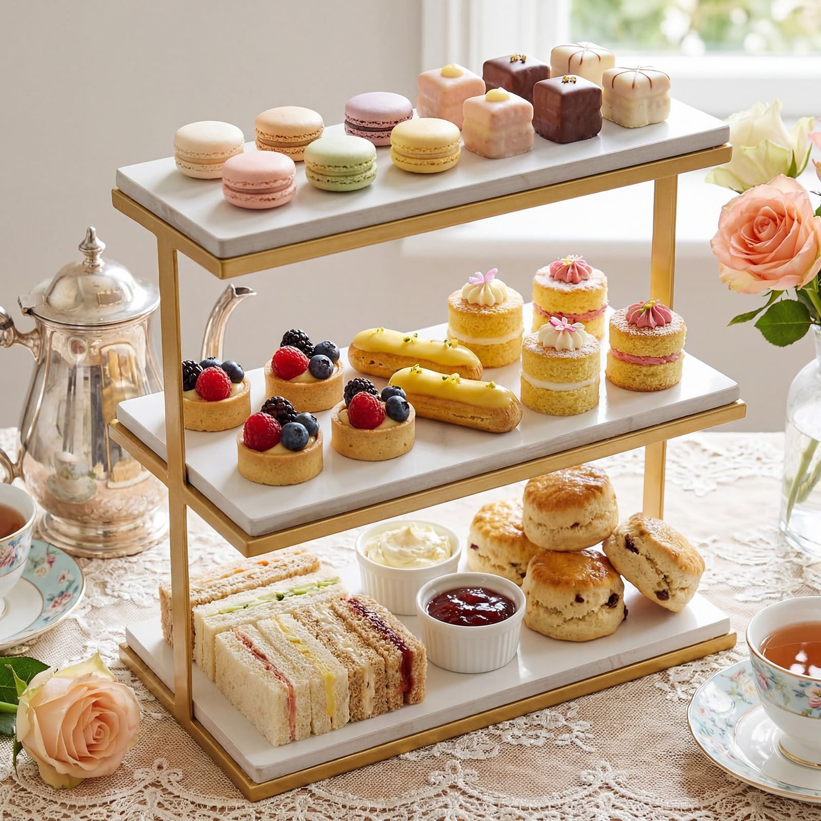 Amazon.com | Yungyan 3 Tier Marble Charcuterie Board White and Gold Frame Stand Marble Cake Stand Versatile Serving Display Tray for Weddings Showers Anniversaries Parties Modern Home Decoration: Cake Stands | Amazon (US)