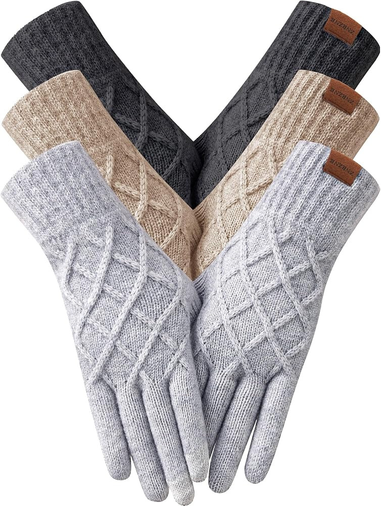 3 Pairs Winter Gloves for Women, Touchscreen Knit Warm Gloves with Soft Lining for Cold Weather, ... | Amazon (US)