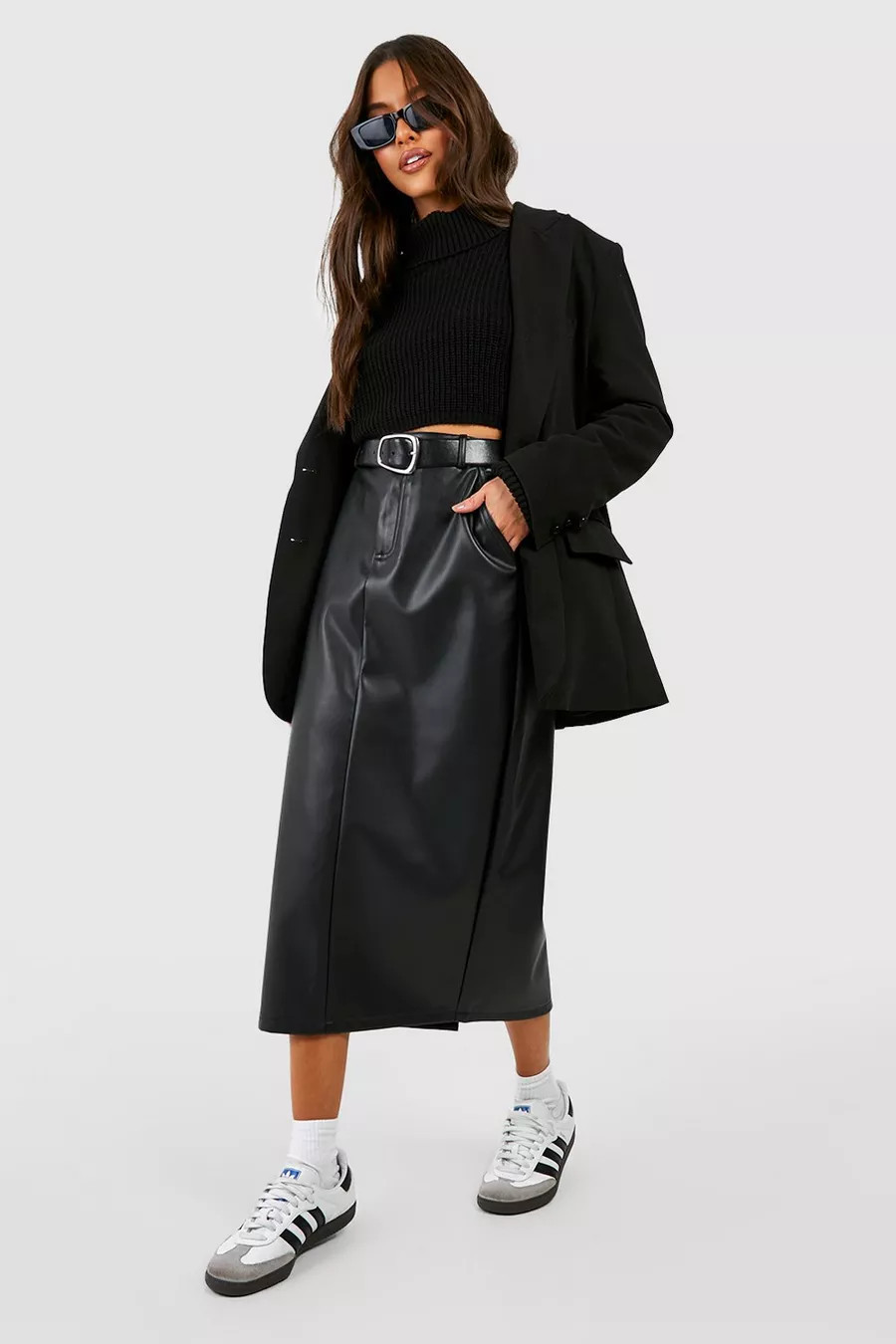 Faux Leather High Waisted Midi Skirt | boohoo (US & Canada)