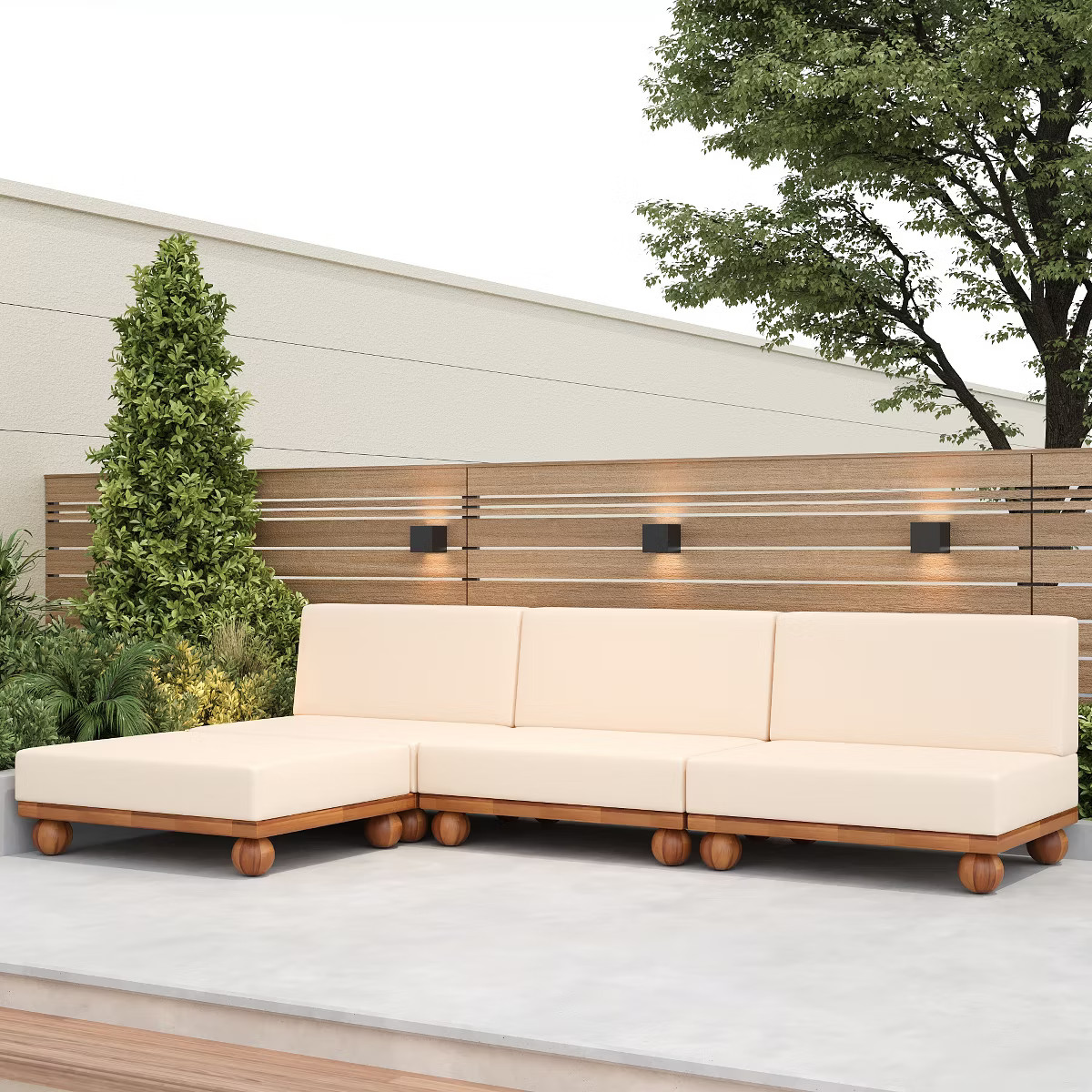 Scott Living Dulcie 4 Piece Outdoor Acacia Wood L Shape Sectional Sofa with Removable Cushions | Target
