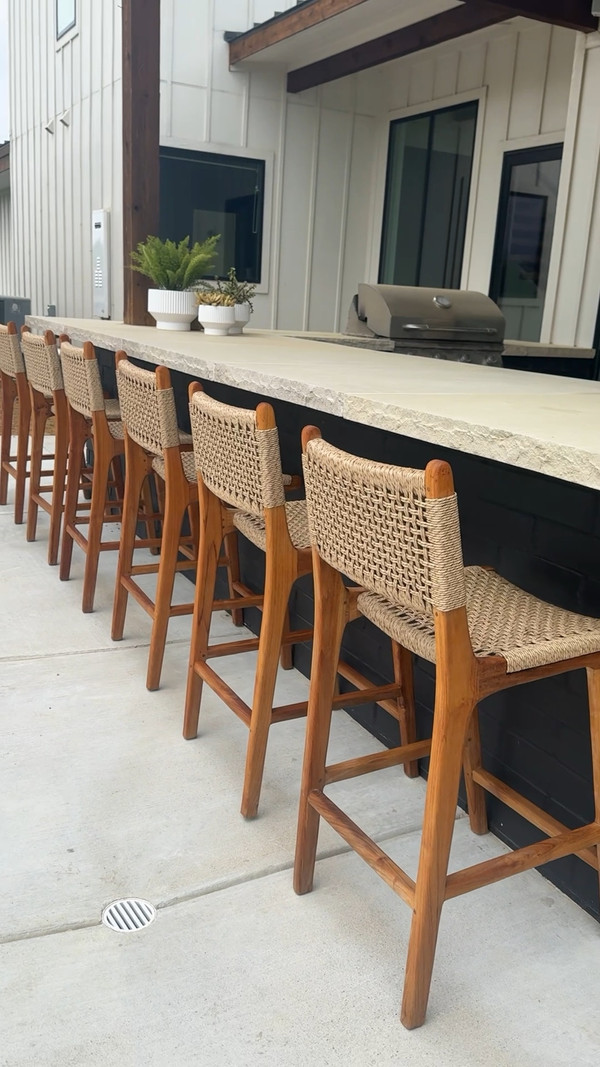 Brought our outdoor teak bar stools back to life with a little power wash and this…