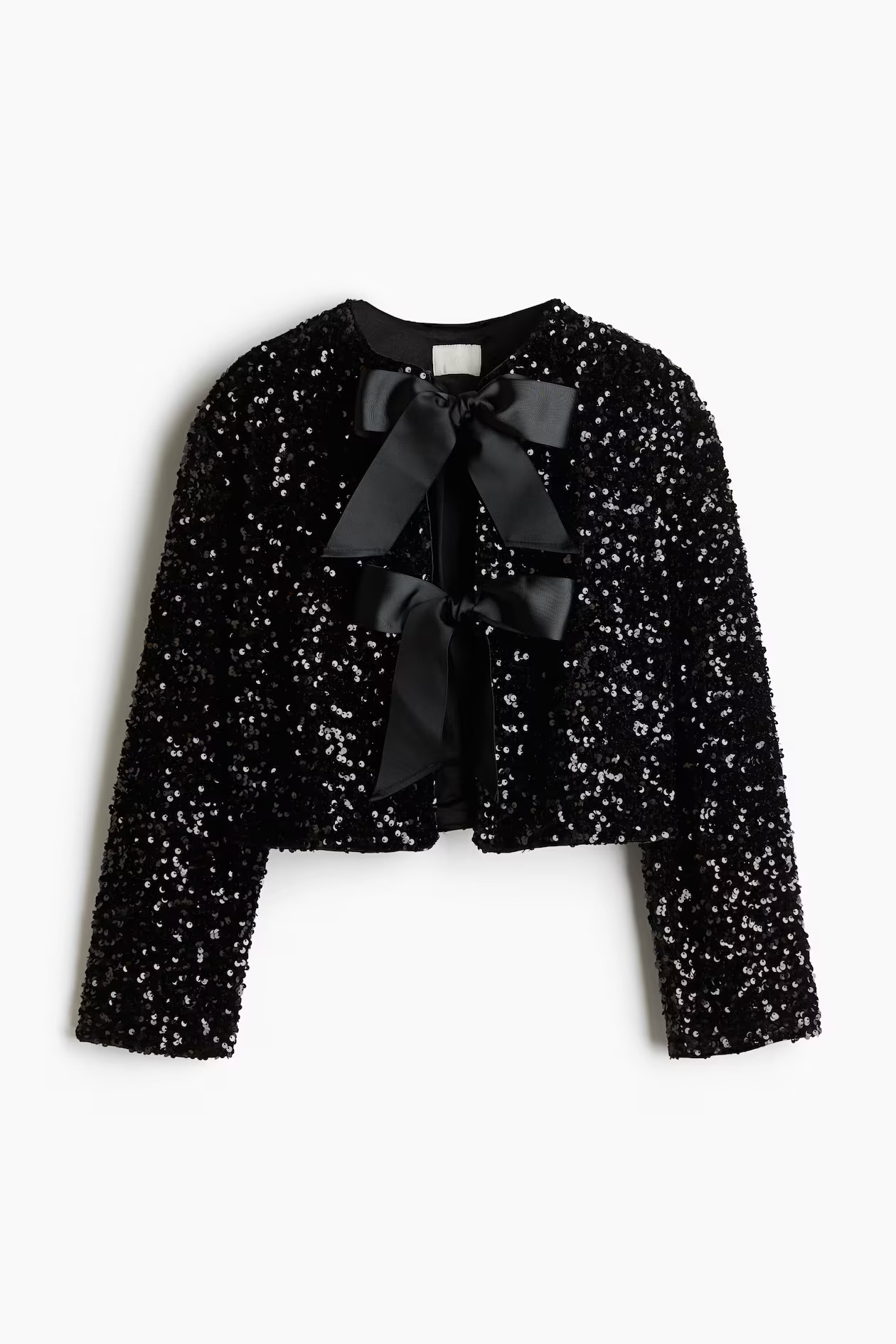 Sequined bow-front jacket - Black - Ladies | H&M GB | H&M (UK, MY, IN, SG, PH, TW, HK)