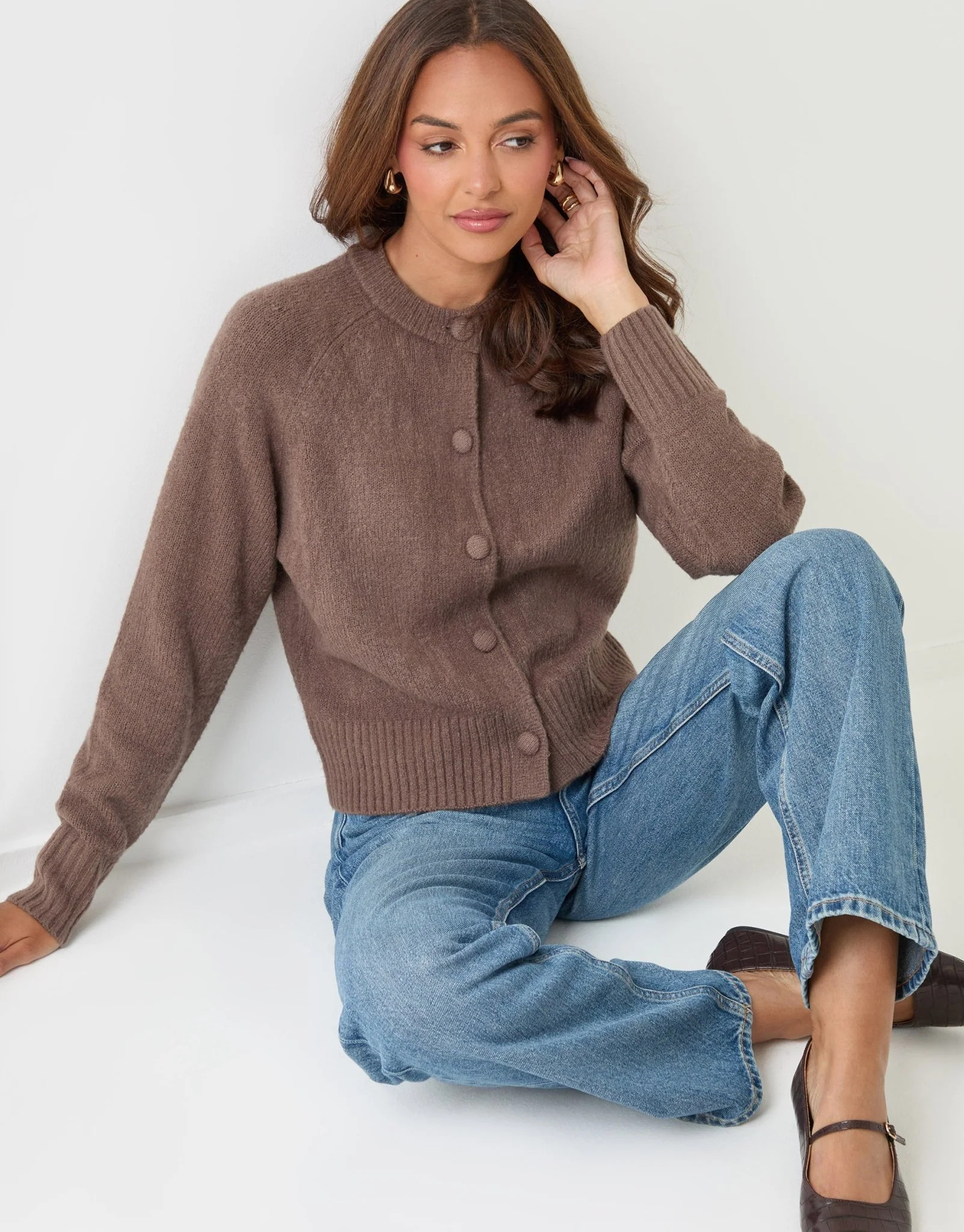 Threadbare The Relaxed Knitted Cardigan in Mocha Brown | Threadbare UK