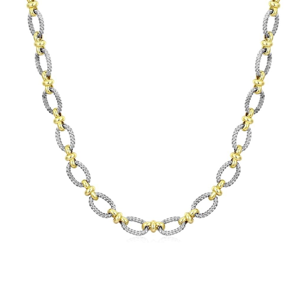 Two-Tone Cable Chain Necklace - Designer Inspired Twisted Rope Oval Link Statement Necklace, Gold... | Amazon (US)