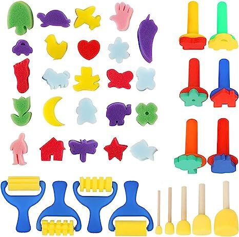 39pcs Kids Paint Sponges, YGDZ Early Learning Kids Toddlers Paint Brushes Sponge Stamps Foam Art ... | Amazon (US)