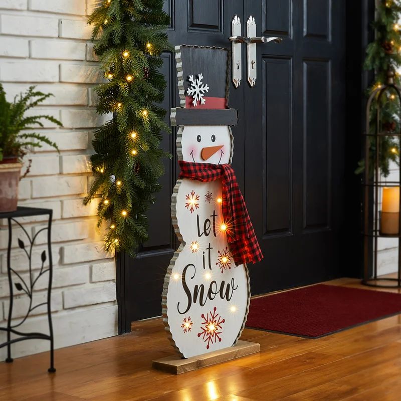36"H Lighted Wooden Metal Christmas Snowman Porch Décor | Wayfair North America