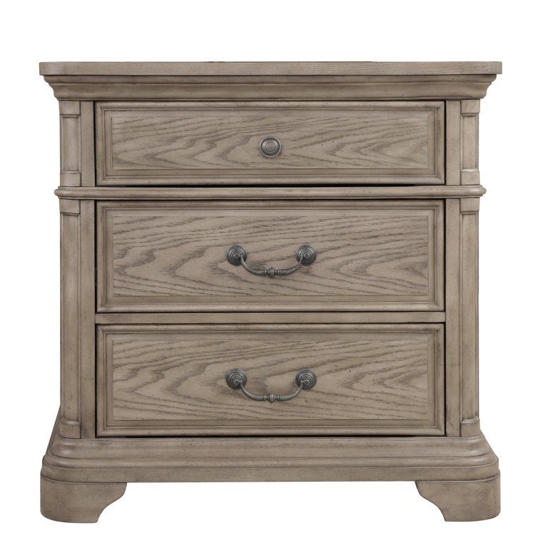 Levan 3-Drawer Wood Nightstand in Light Gray with USB Outlet | Walmart (US)