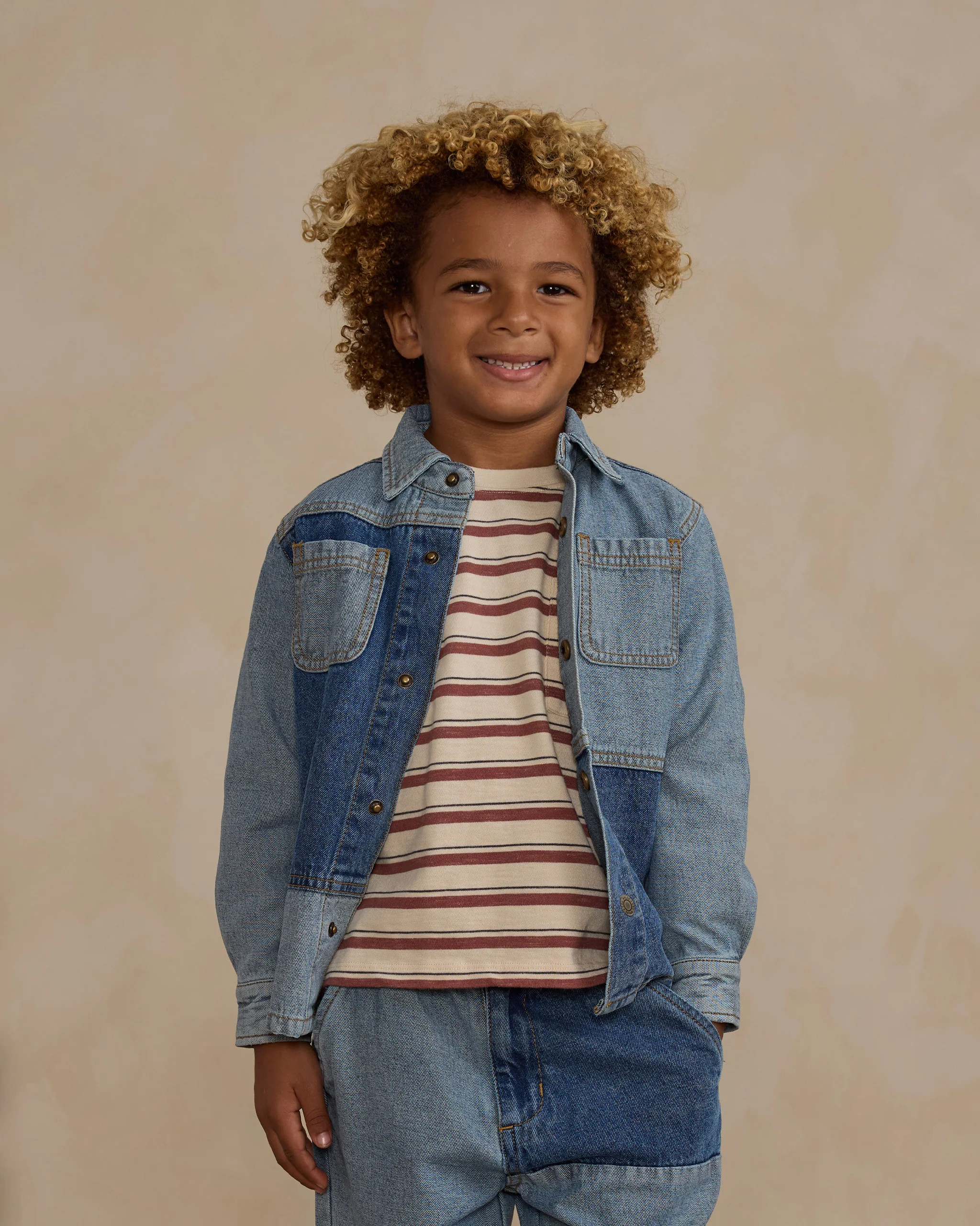 Relaxed Long Sleeve Tee || Brick Stripe | Rylee + Cru