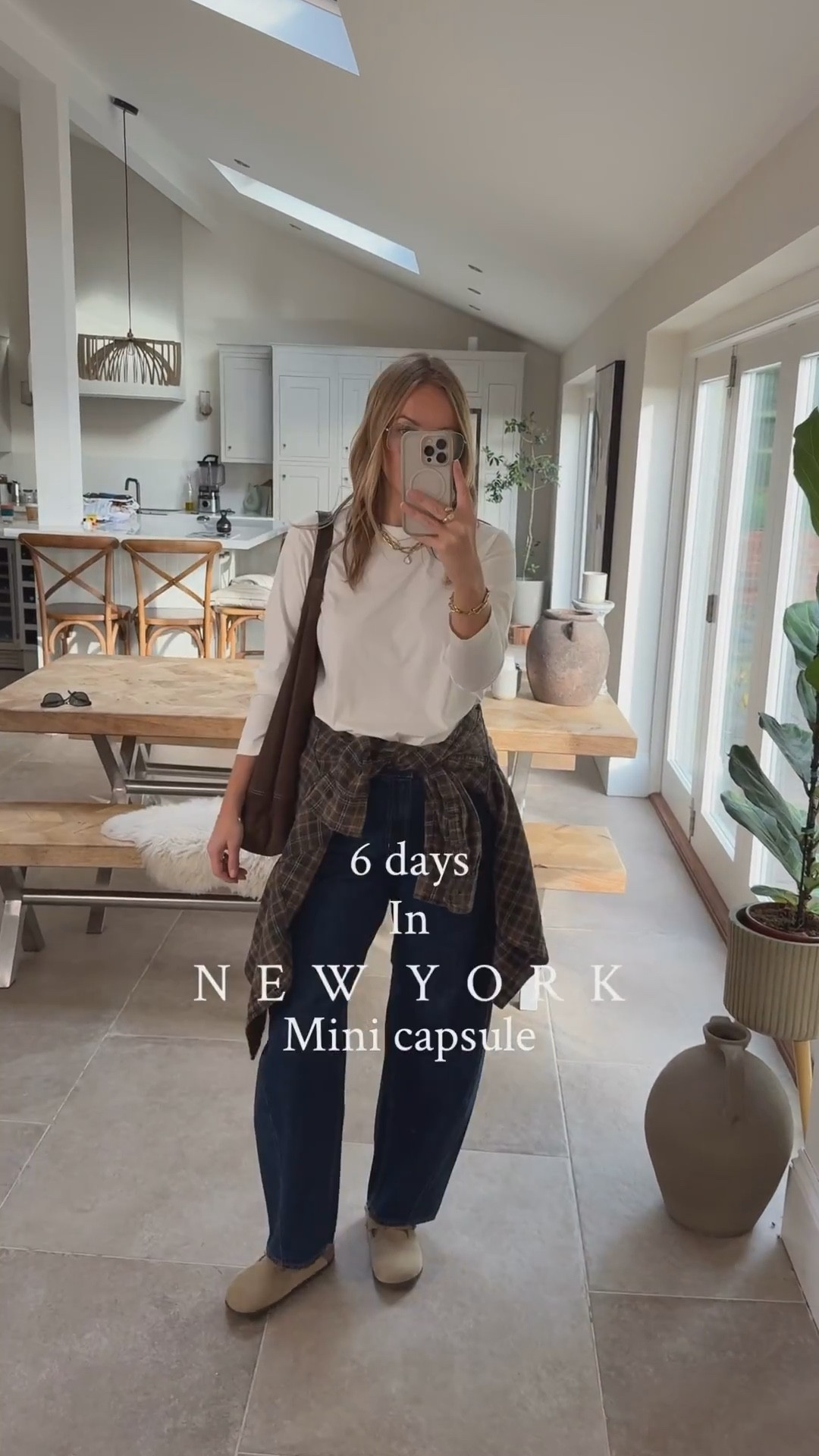 Six days in N E W  Y OR K 
With carry on luggage 
6 T-shirts 
3 trousers 
3 knits 
2 blouse/shirts 
1 jumpsuit 
1 belt 
3 pairs shoes 
I travel outfit ( sweater and loose trousers) 
Many combinations!!! 
Some of this is previous season but I’ll try and link most exact items below 👇🏻 and then some similar afterwards. 


Brown cashmere - uk 16 
Grey alpaca knit - I’ve linked similar 
Cream wool knit - medium 

Checked shirt - uk small (men’s) 
Blouse - similar linked 

White crew T - medium
Off white long sleeve T - medium
Grey cashmere thermal- large 
Off white thermal bra top- large
Grey crew t shirt - large
Ivy white crew T - can’t link 

Sweatshirt - medium 
Stripe travel trousers - large
Navy barrel trousers - large 
Denim barrel jeans - 31 waist
Pale barrel jeans - last season river island U.K. 12 
Jacket - medium 

Brown leather belt - & other stories 

Trainers - true to size 
Birkenstock clogs - true to size 
Mary Jane’s - my daughters ( not the best quality but very comfy and a great shape - I’ll link these and a better option) 

#LTKtravel #LTKautumn #LTKwinter