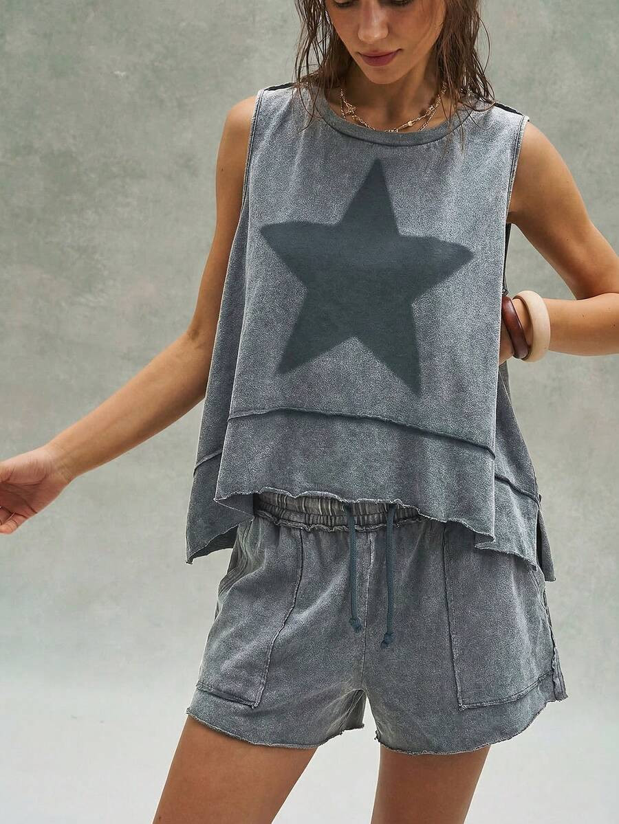 Bohemela 2pcs/Set Women Casual Solid Color Knit Loose Vest & Loose Shorts,Vacation Outfits Women | SHEIN