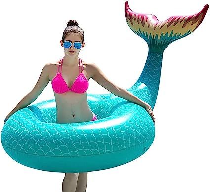 Jasonwell Giant Inflatable Mermaid Tail Pool Float with Fast Valves Summer Beach Swimming Pool Pa... | Amazon (US)