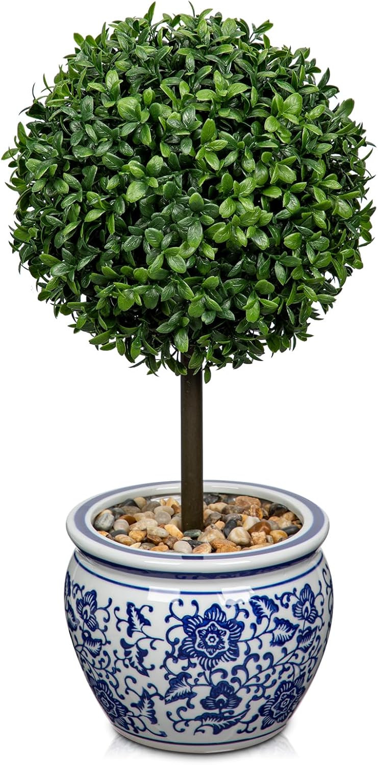 Artificial Topiary Boxwood Ball in Blue and White Ceramic Pot, 16 Inch Artificial Boxwood in Plan... | Amazon (US)