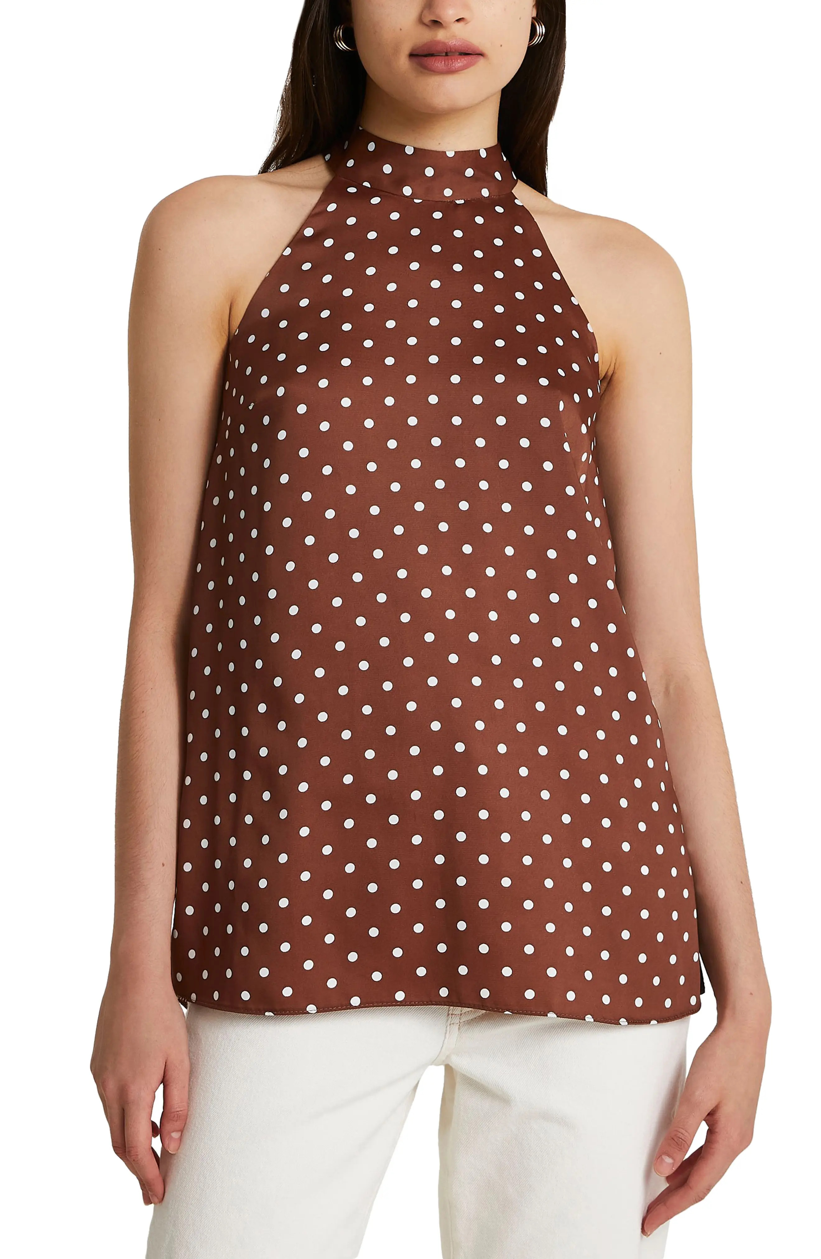 Women's River Island Polka Dot Halter Top, Size 2 US - Brown | Nordstrom