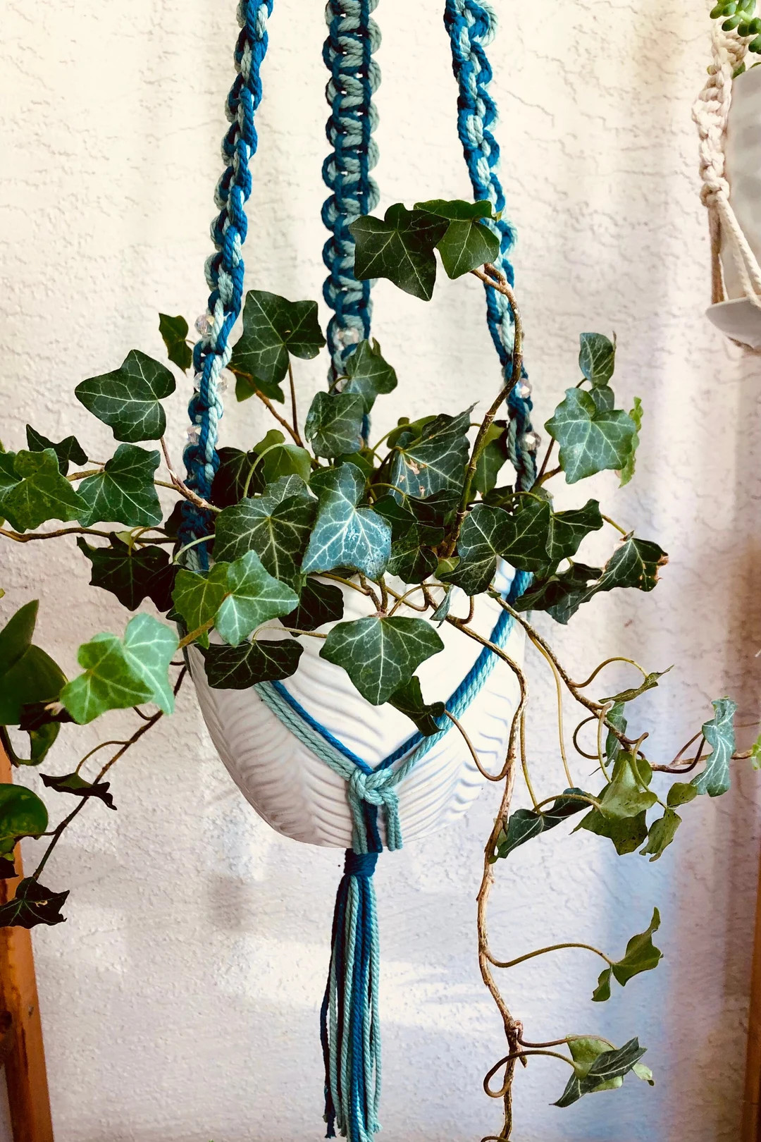 Ocean Wave Crystal Macrame Plant Hanger with Pot | Etsy (US)