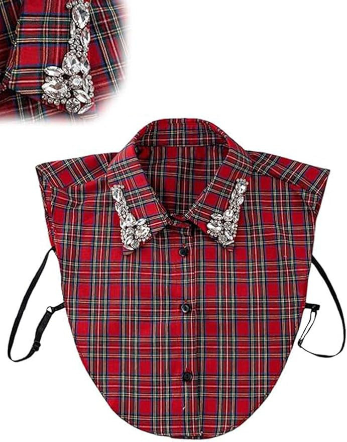 Red Christmas Plaid Rhinestone Detachable Collar,Rhinestone Fake Collar Faux Collar Women Detacha... | Amazon (US)