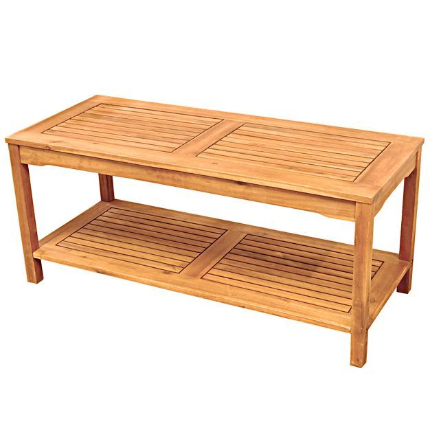 Ravenscroft Modern Boho Acacia Wood Slatted Outdoor Coffee Table with Lower Shelf - Saracina Home | Target