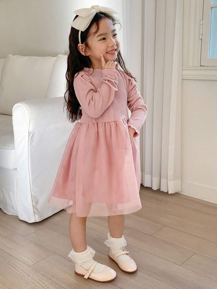 DAZY Young Girl Mesh Patchwork Long Sleeve Casual Dress | SHEIN