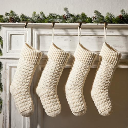 SherryDC Cable Knit Christmas Stockings 4 Packs, 18" Large Xmas Stockings Holiday Fireplace Hanging Sock Set for Family Decoration | Amazon (US)