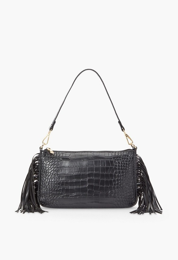 Zippered Shoulder Bag With Fringe | JustFab