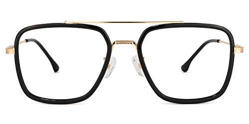 Zeelool Unisex Retro Metal Aviator Blue Light Blocking Eyeglasses for Women Men Nayeli Black-Gold | Amazon (US)