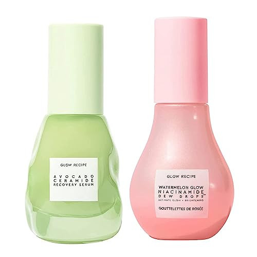 Glow Recipe Brighten + Soothe Duo - Watermelon Glow Niacinamide Dew Drops (40ml) Highlighting Serum + Avocado Ceramide Recovery Serum (30ml) to Reduce Look of Redness, Uneven Tone, and Dark Spots | Amazon (US)