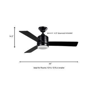 Hampton Bay Castlegate 44 in. Indoor Integrated LED Matte Black Ceiling Fan with 3 Reversible Bla... | The Home Depot