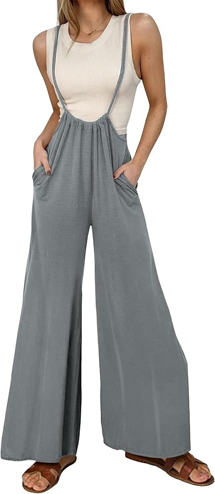 Athlisan Women's Overalls Casual Loose Adjustable Straps Wide Leg Jumpsuit with Pockets | Amazon (US)