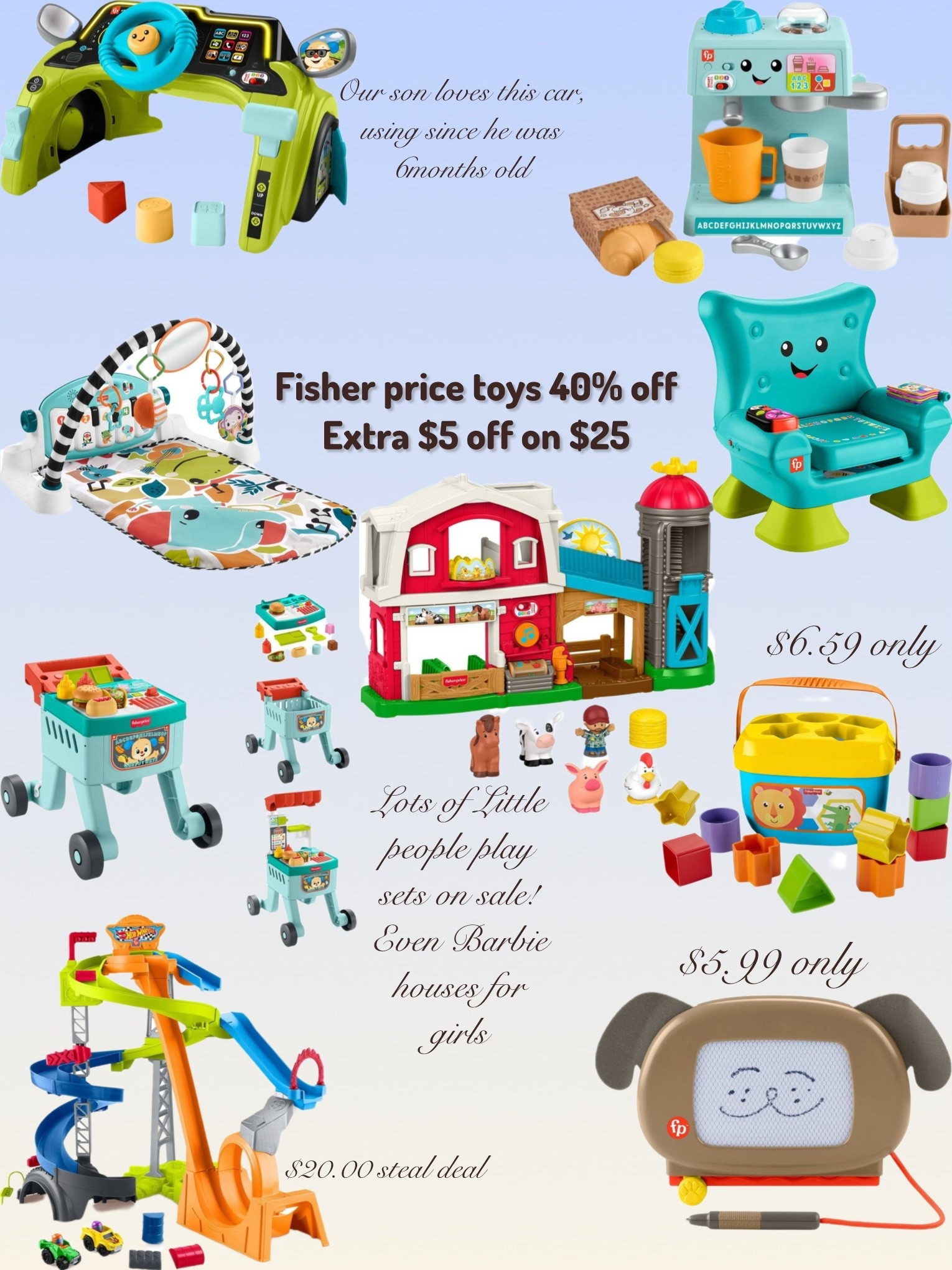 Best time to buy Fisher Price toys! 40% off plus extra $5 off when you spend $25

#LTKSaleAlert #LTKBaby #LTKGiftGuide