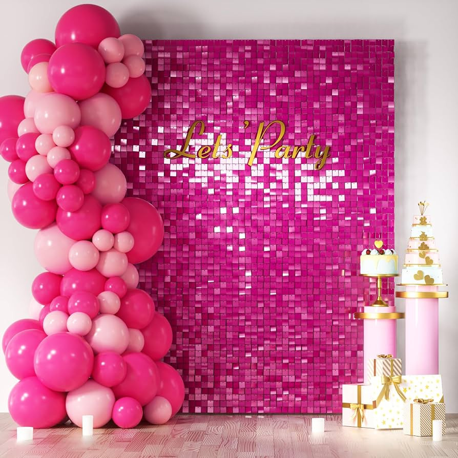 COKAOBE LiteGrid Series Shimmer Wall Backdrop - 24Pcs Hot Pink | Amazon (US)