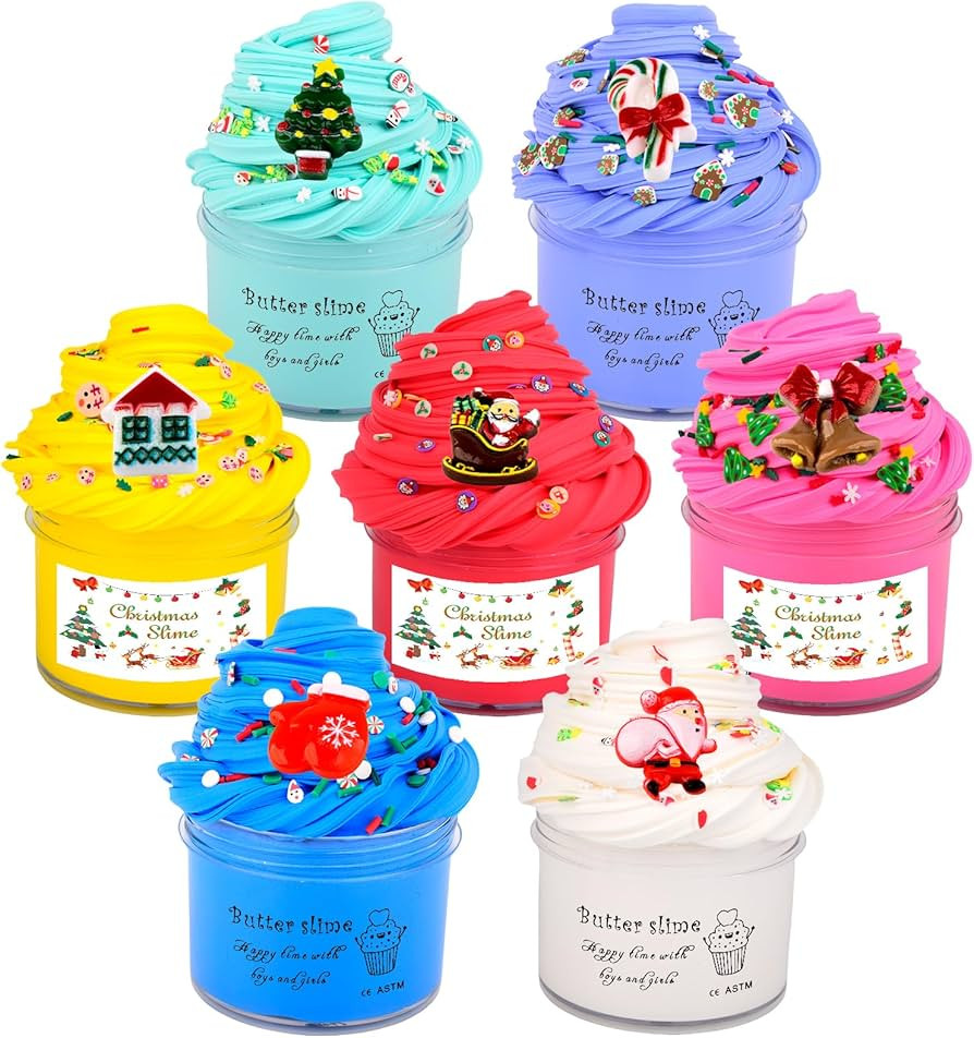 7 Packs Christmas Butter Slime Kit,There are Many Lovely Christmas Charms,Non Sticky,Super Soft S... | Amazon (US)
