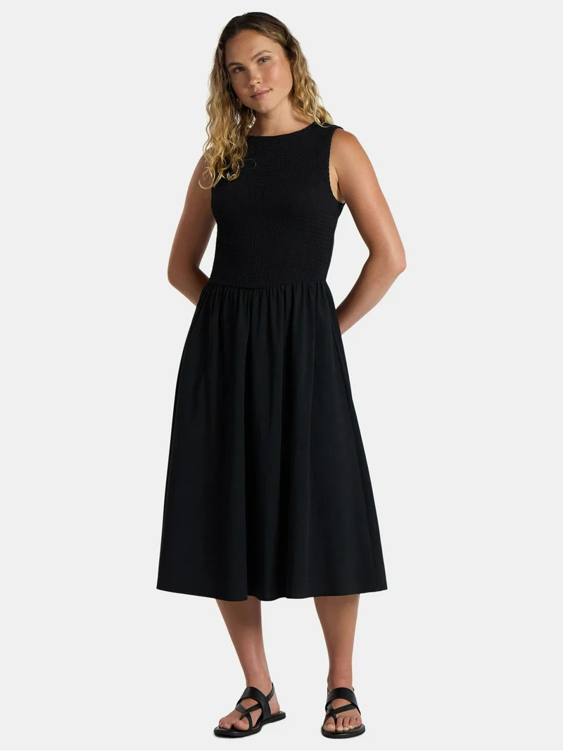 Time And Tru Women's Smocked Woven Midi Dress, Sizes XS-3XL | Walmart (US)