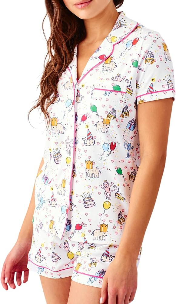 Womens Pajamas Set, 2PCS Button Down Vacation Monkey Beach Shorts Set Y2k Loungewear Pjs for Birt... | Amazon (US)