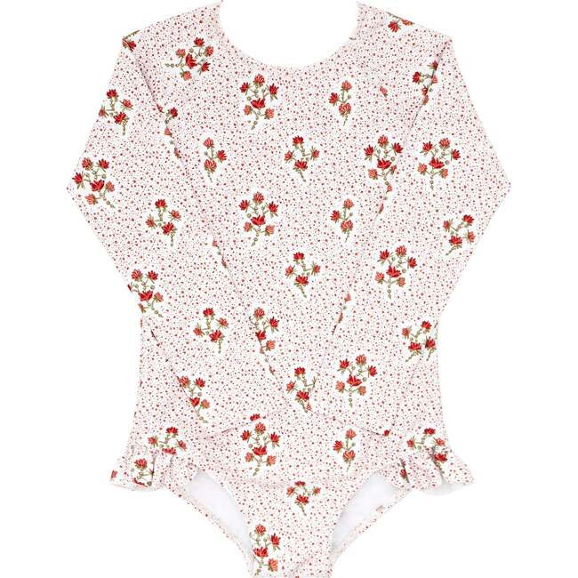 Grosgrain Ribbon Back Tie One-Piece Rashguard, Raspberry Red | Maisonette