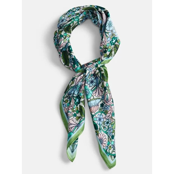 Free Assembly Women's Print Silk Scarf with Scarf Ring, Green Print | Walmart (US)