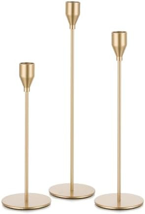 Gold Taper Candle Holders: Tall Candlestick Holder for Table Centerpiece Set of 3 Metal Candles S... | Amazon (US)