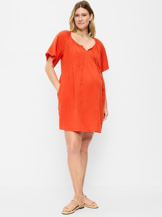 Maternity Crinkle Gauze Flutter-Sleeve Mini Swing Dress | Old Navy (US)