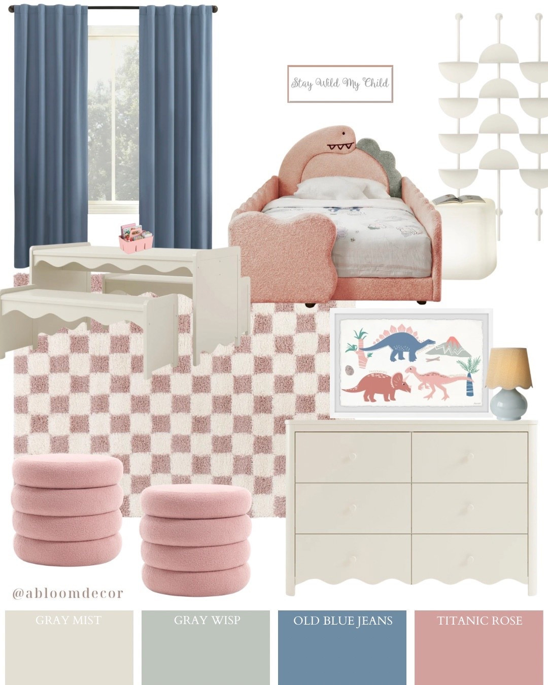 This little girl dinosaur bedroom is giving playful and pretty in the best way — think a boucle dino bed, dusty pink ottomans, and a checkered rug that somehow makes the whole thing feel chic.

#LTKHome #LTKKids #LTKmomlife