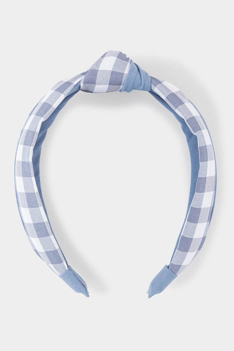 Gwen Gingham Top Knot Headband in Blue | Francesca’s Collections