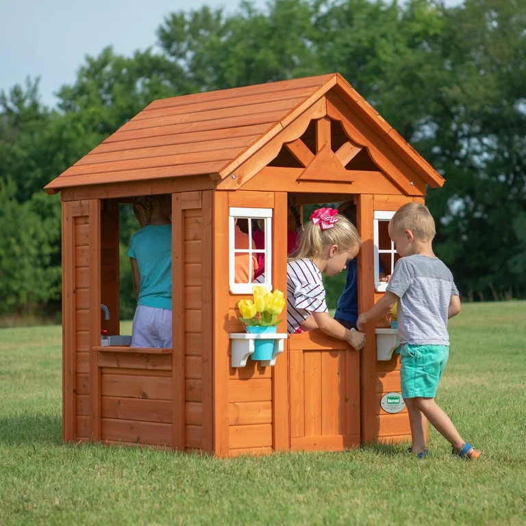 Backyard Discovery Timberlake Cedar Wooden Kids Playhouse, Play Kitchen, Snack Bar Window | Walmart (US)