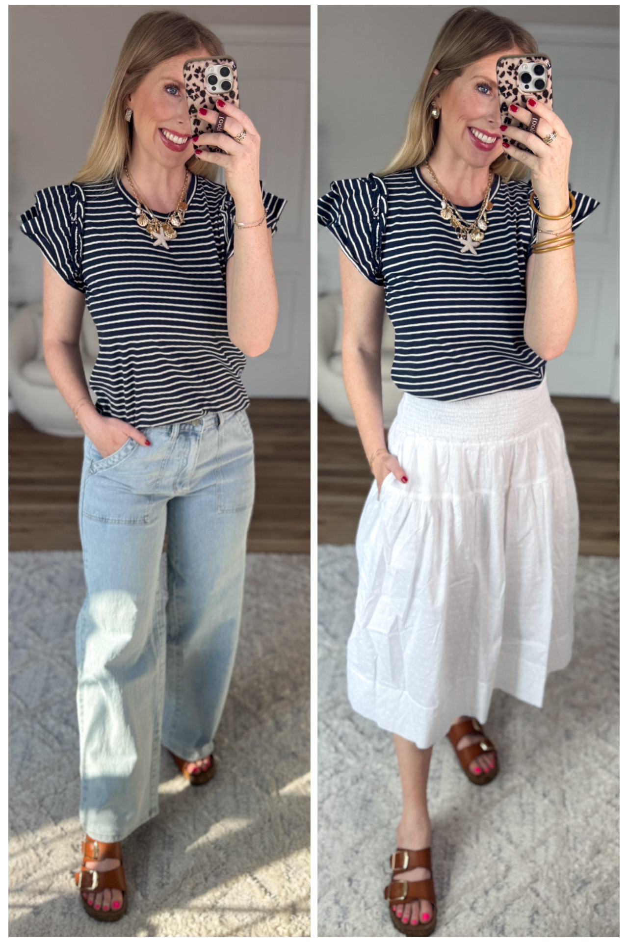 2 ways to wear this striped ruffle sleeve tee from Walmart! 

#LTKWorkwear #LTKmomlife