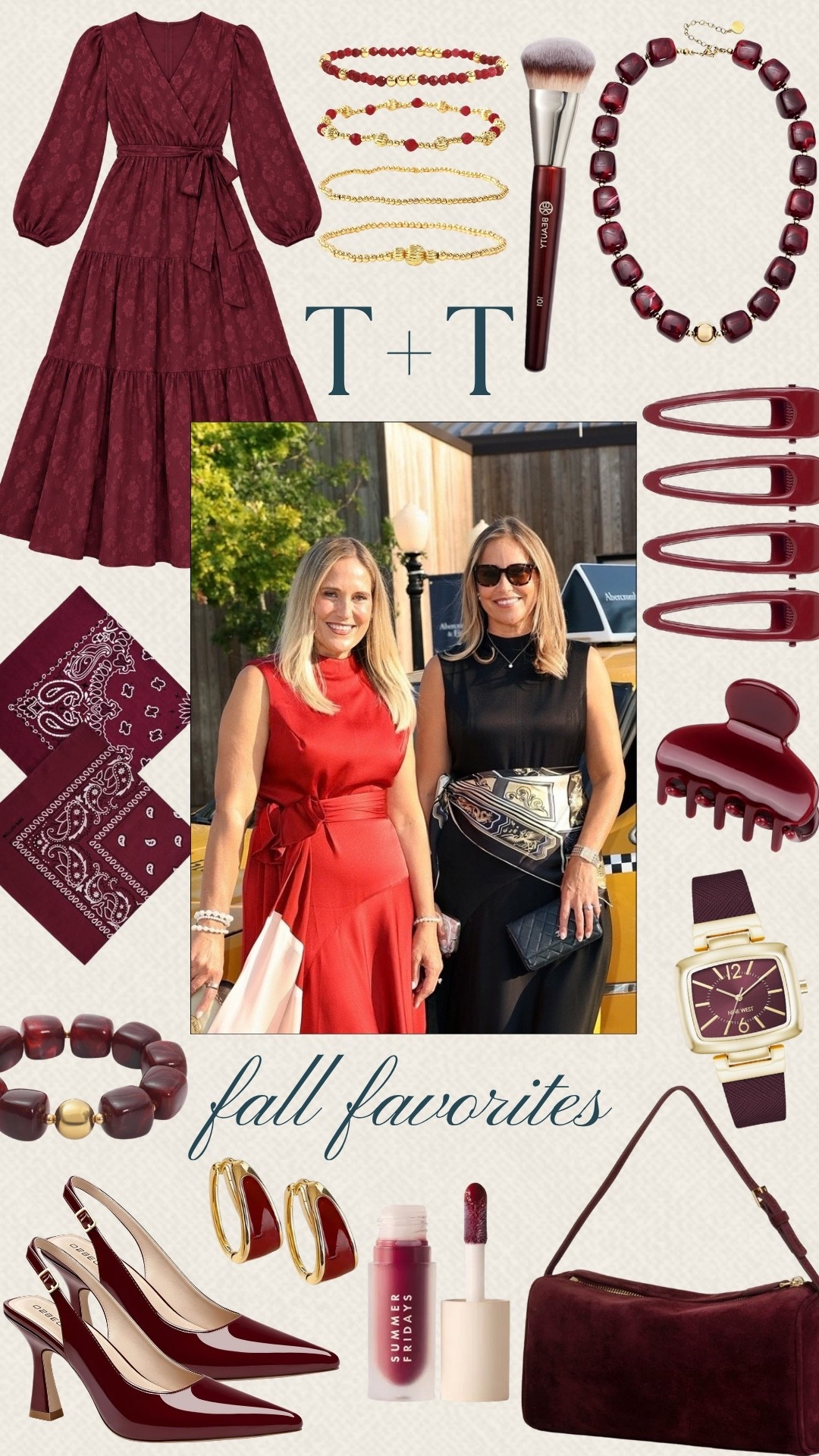 Burgundy is one of our favorite colors for fall, from this gorgeous floral dress and pointed-toe heels to statement jewelry, hair accessories, and a rich suede bag. We’re adding this deep wine shade throughout our wardrobes this season for a classic fall look.