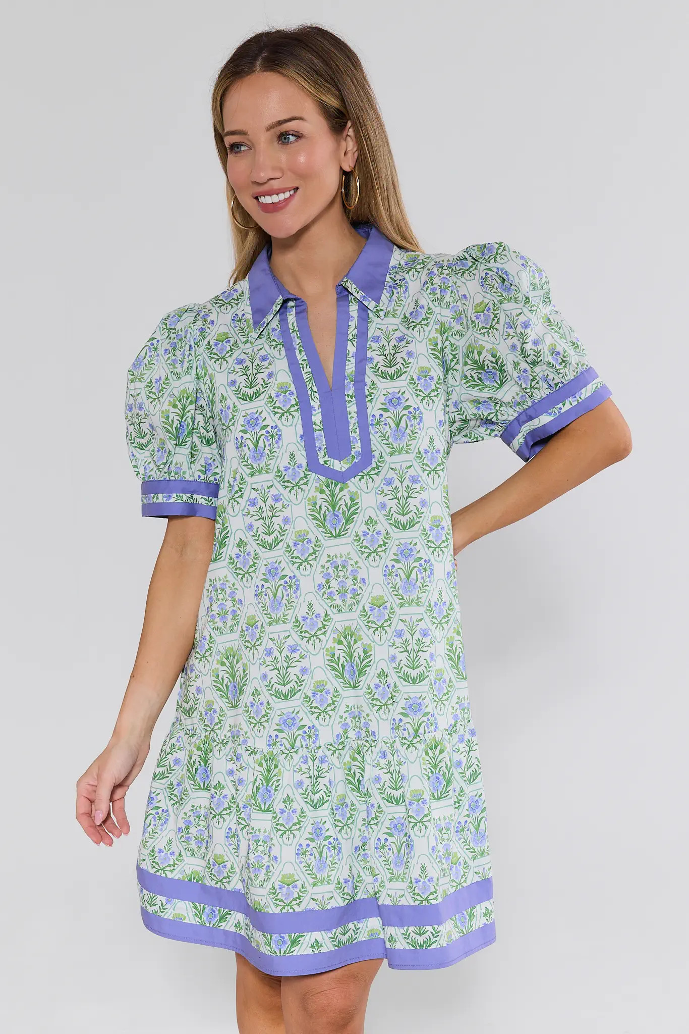 Callie Green Floral Print Short Dress | Avara