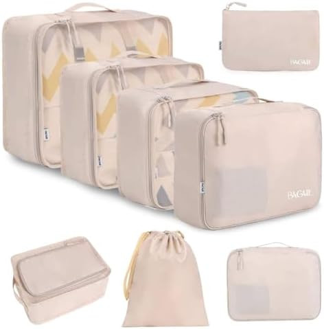 BAGAIL 8 Set Packing Cubes Luggage Packing Organizers for Travel Accessories-Cream | Amazon (US)