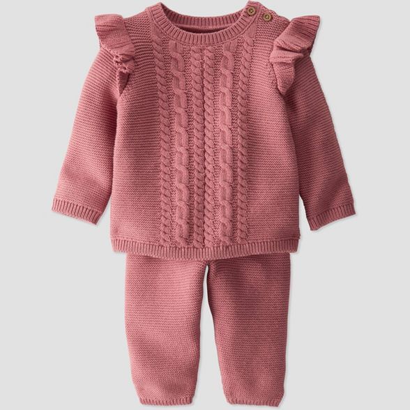 Baby Girls' 2pc Organic Cotton Sweater Top and Bottom Set - little planet by carter's Pink | Target