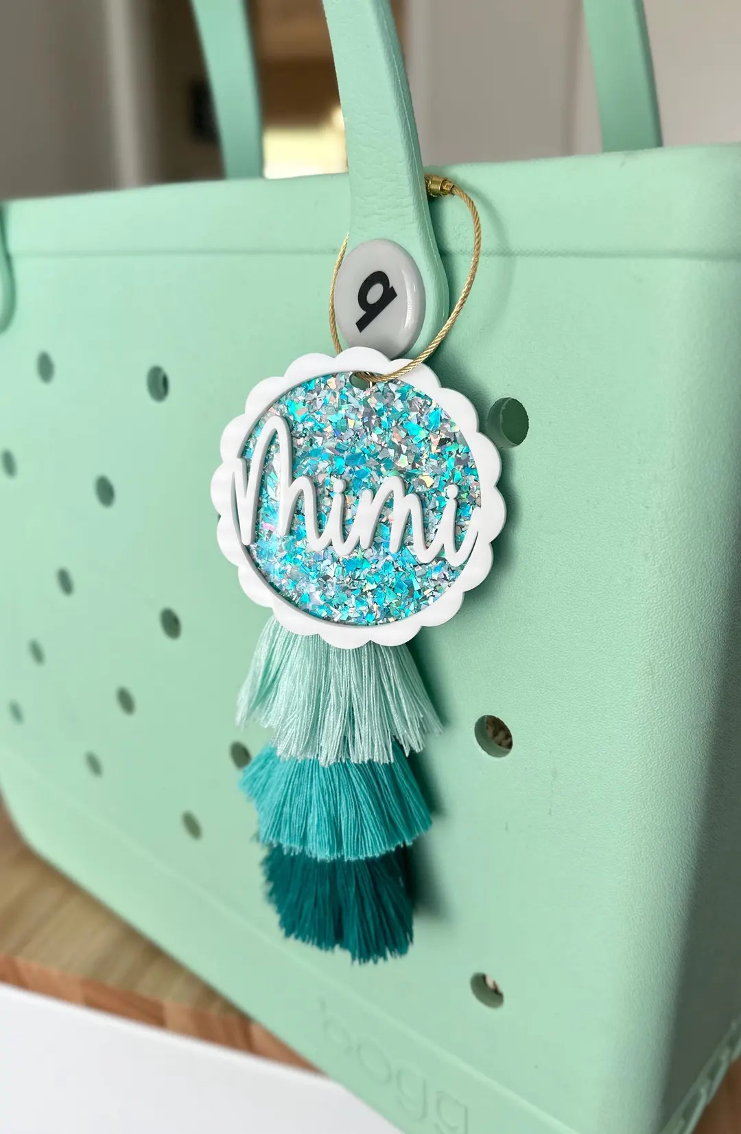 Personalized Pool Bag Accessories, Name Charm for Beach Bag, Glitter Acrylic Keychain Tassel, Gif... | Etsy (US)