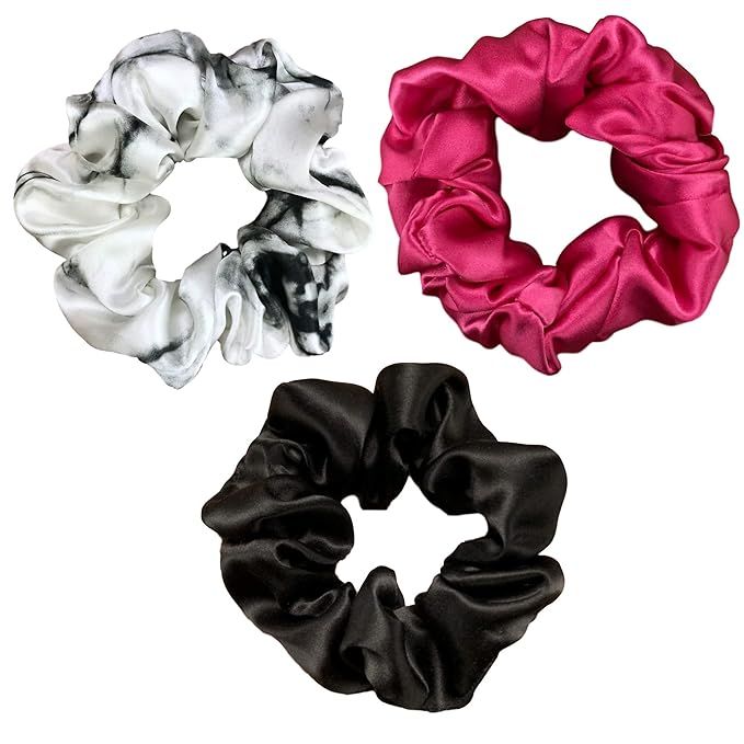 Celestial Silk Mulberry Silk Scrunchies for Hair (Large, Hot Pink, White Marble, Black) | Amazon (US)