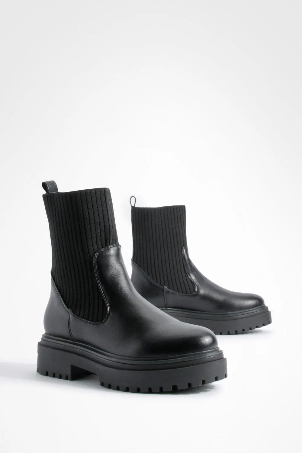 Chunky Sole Knitted Chelsea Boots | Boohoo.com (UK & IE)