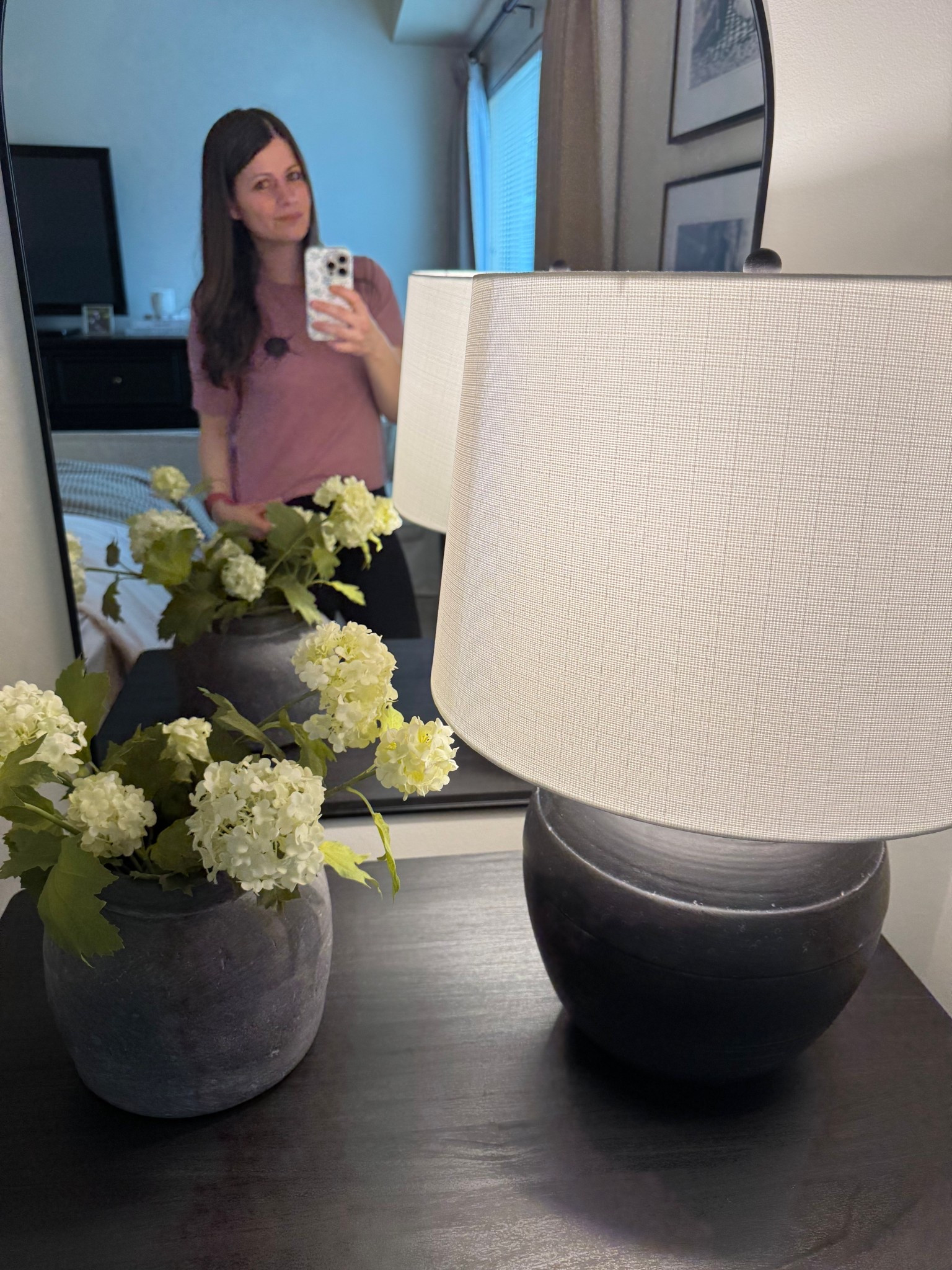 Hydrangea stems, spring stems, clay vase, black lamp, nightstand styling 

#LTKSeasonal #LTKSaleAlert #LTKHome