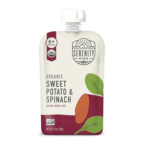 Serenity Kids 6+ Months USDA Organic Veggie Puree Baby Food Pouches - No Added Sugar or Fruit & BPA-Free & Allergen-Free - Sweet Potato & Spinach Baby Snacks - 3.5 Oz, 12 Pack | Amazon (US)